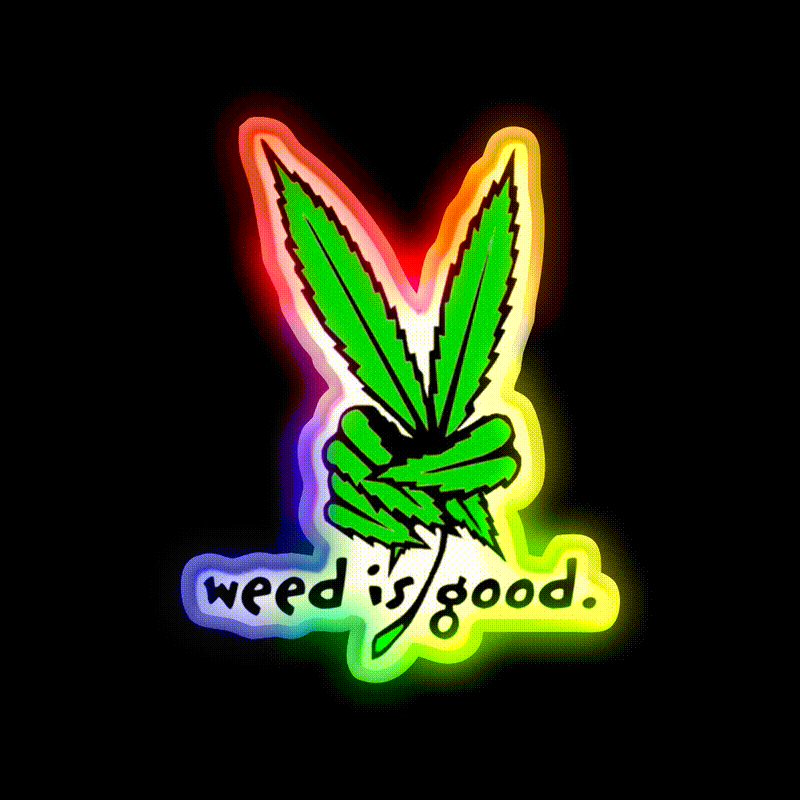 Weed Is Good Hemp Inspired Green Leaf Led Neon Sign Rgb Color - LED neon sign close-up detail