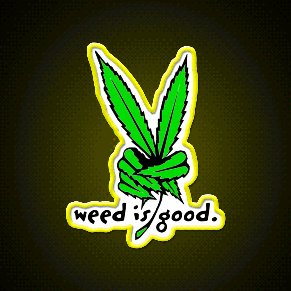 Weed Is Good Hemp Inspired Green Leaf Led Neon Sign Rgb Color - Custom LED neon sign front view