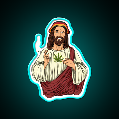 Weed Jesus Christ Stoner Thc Hemp Inspired Green Leaf Led Neon Sign Rgb Color - Size and dimension reference