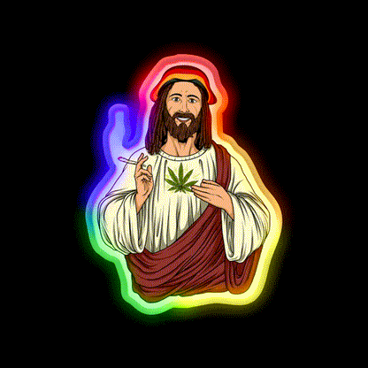 Weed Jesus Christ Stoner Thc Hemp Inspired Green Leaf Led Neon Sign Rgb Color - LED neon sign close-up detail