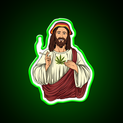 Weed Jesus Christ Stoner Thc Hemp Inspired Green Leaf Led Neon Sign Rgb Color - LED neon sign view 8