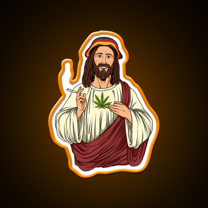 Weed Jesus Christ Stoner Thc Hemp Inspired Green Leaf Led Neon Sign Rgb Color - LED neon sign view 6