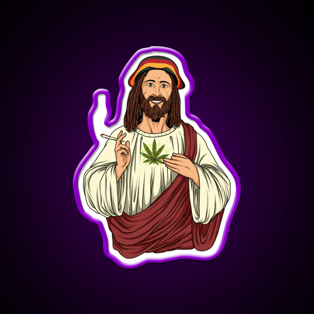 Weed Jesus Christ Stoner Thc Hemp Inspired Green Leaf Led Neon Sign Rgb Color - Shineneon