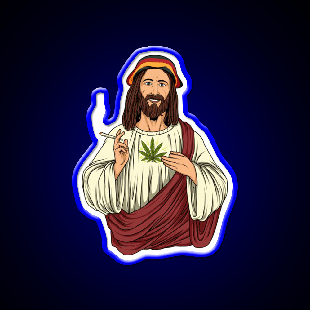 Weed Jesus Christ Stoner Thc Hemp Inspired Green Leaf Led Neon Sign Rgb Color - Shineneon
