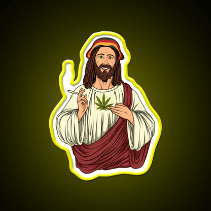 Weed Jesus Christ Stoner Thc Hemp Inspired Green Leaf Led Neon Sign Rgb Color - Shineneon
