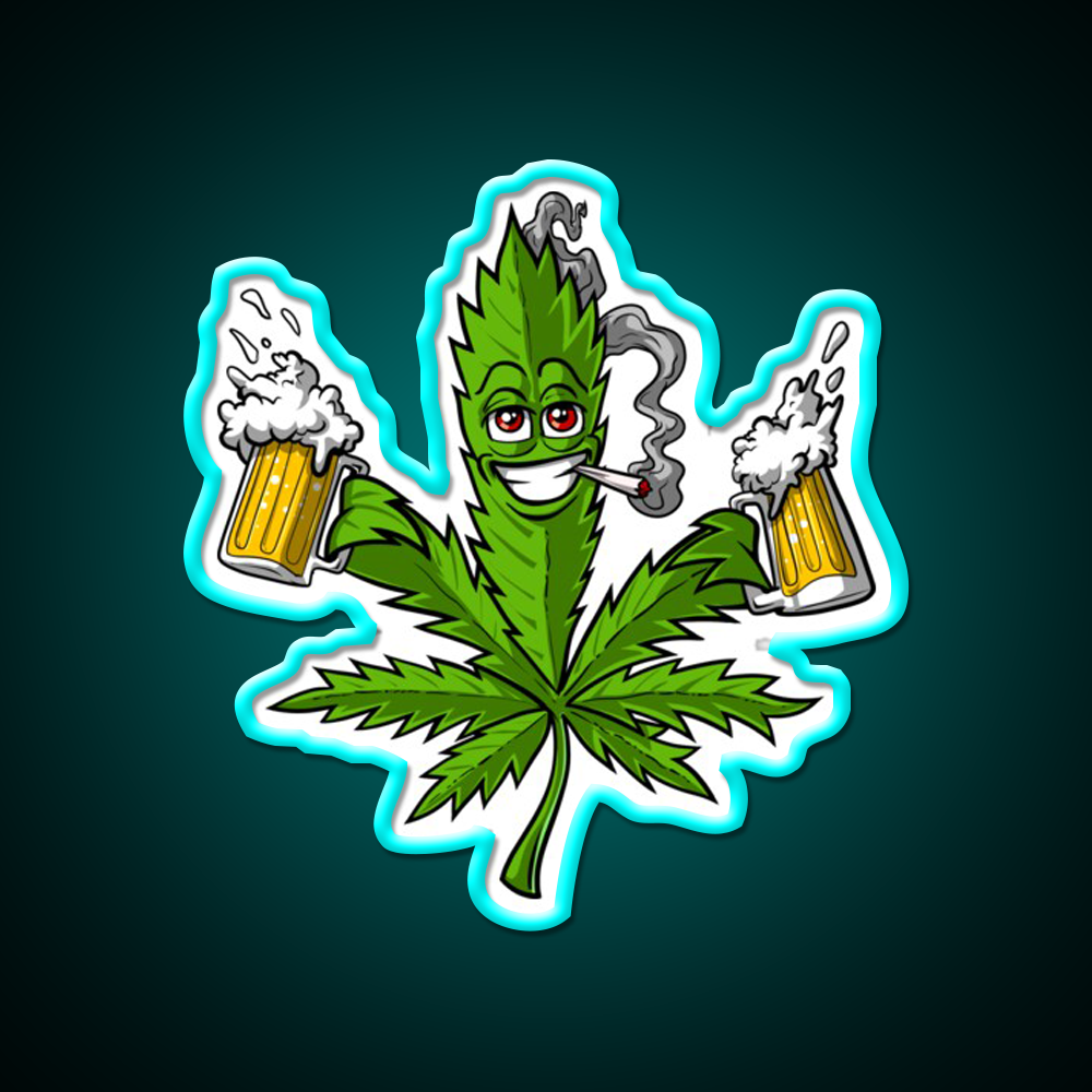 Weed Leaf Beer Lover Hemp Inspired Green Leaf Led Neon Sign Rgb Color - Size and dimension reference
