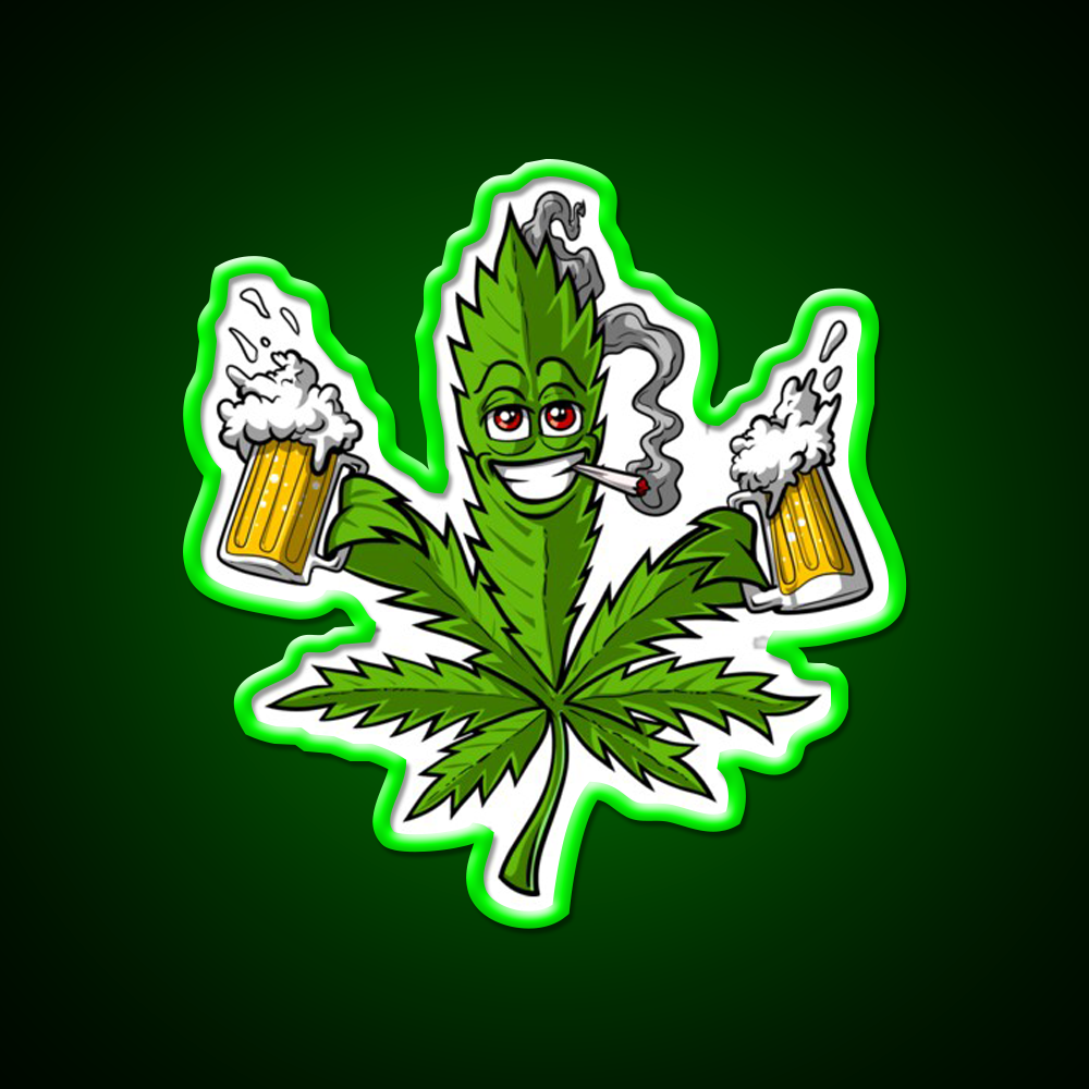 Weed Leaf Beer Lover Hemp Inspired Green Leaf Led Neon Sign Rgb Color - LED neon sign view 8