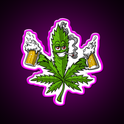 Weed Leaf Beer Lover Hemp Inspired Green Leaf Led Neon Sign Rgb Color - Neon sign mounted on wall in room