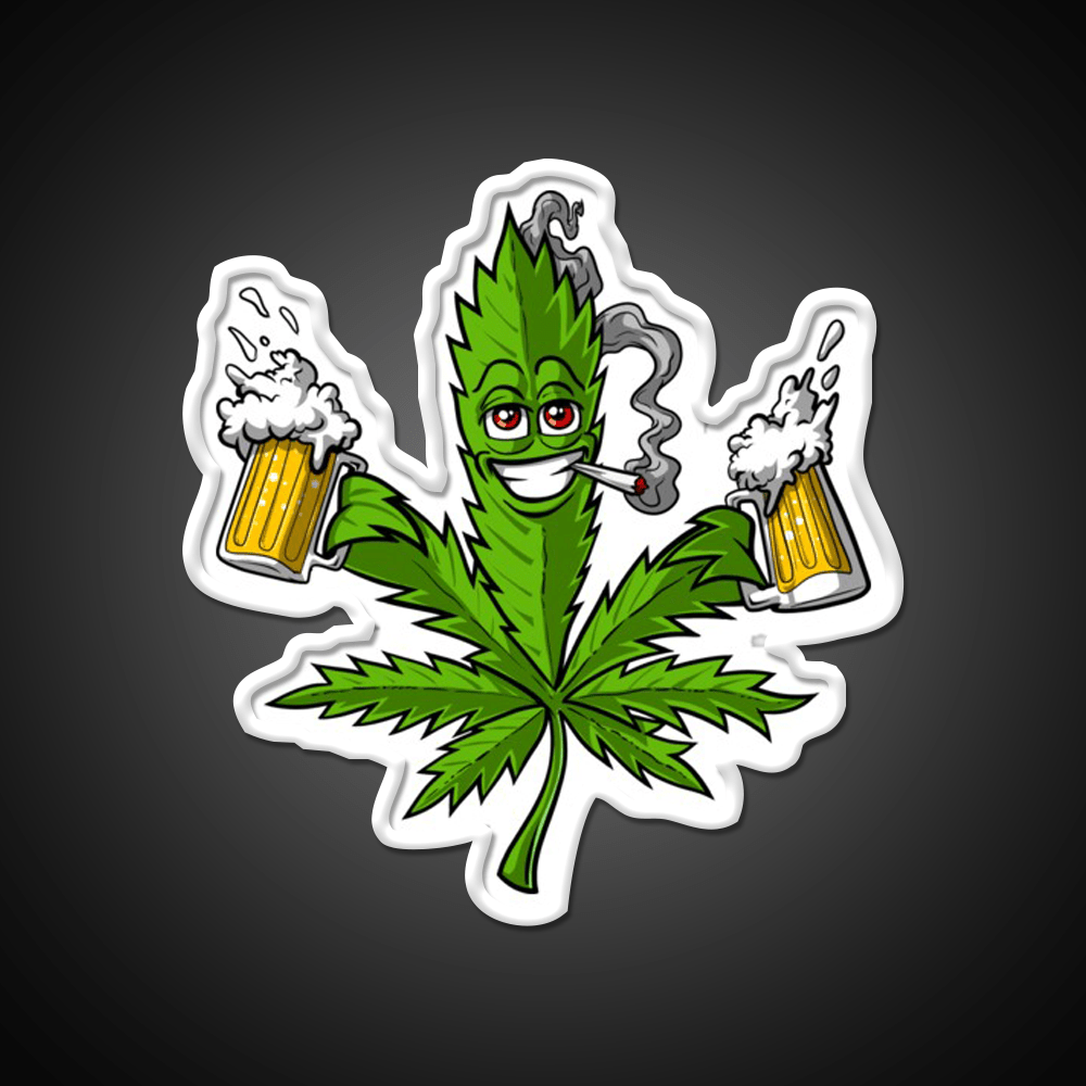 Weed Leaf Beer Lover Hemp Inspired Green Leaf Led Neon Sign Rgb Color - Shineneon