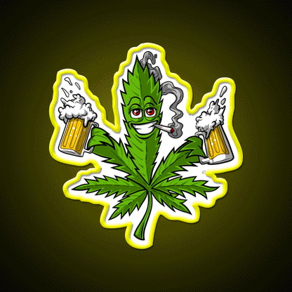Weed Leaf Beer Lover Hemp Inspired Green Leaf Led Neon Sign Rgb Color - Custom LED neon sign front view