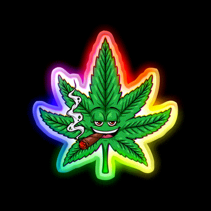 Weed Leaf Blunt Hemp Inspired Green Leaf Led Neon Sign Rgb Color - LED neon sign close-up detail