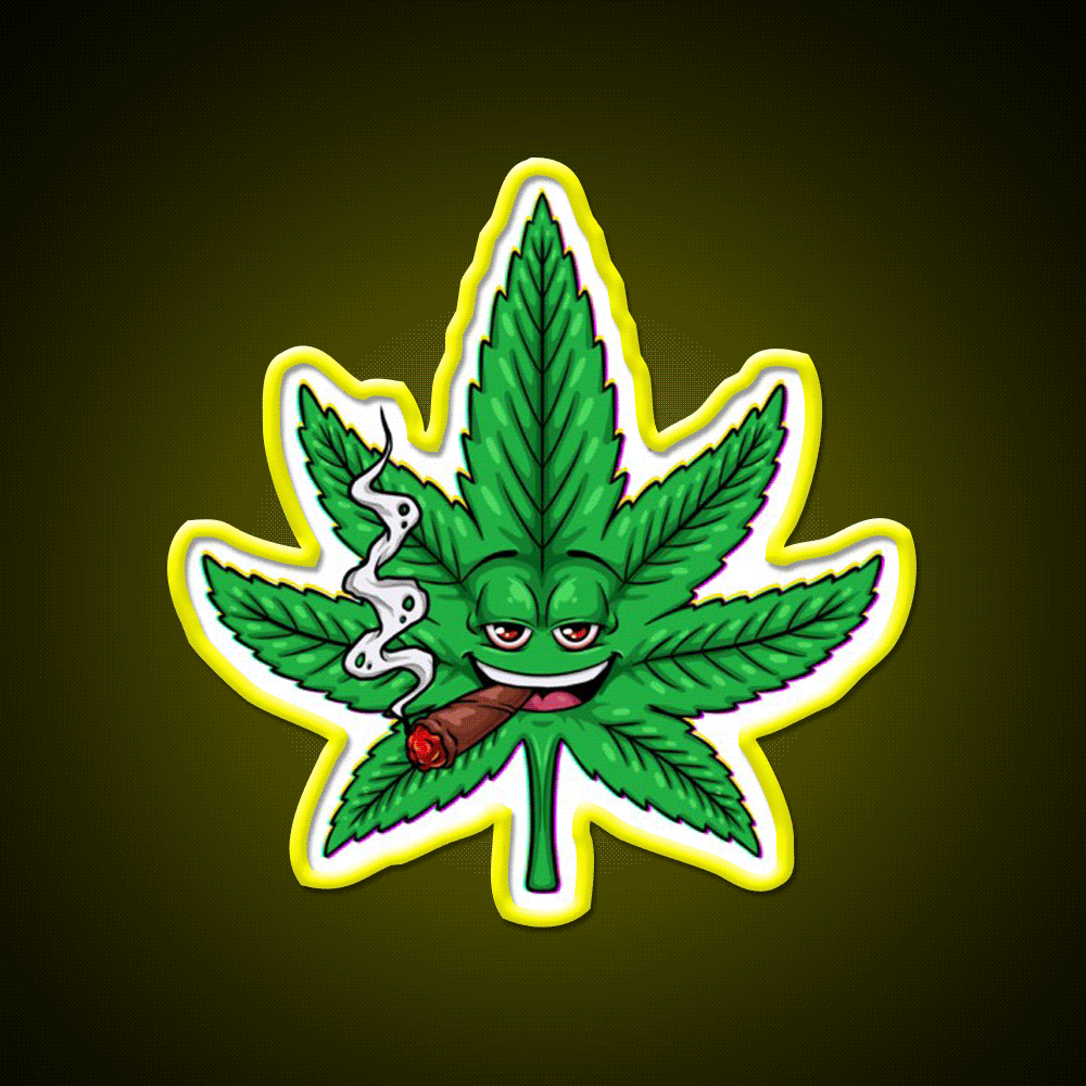 Weed Leaf Blunt Hemp Inspired Green Leaf Led Neon Sign Rgb Color - Custom LED neon sign front view