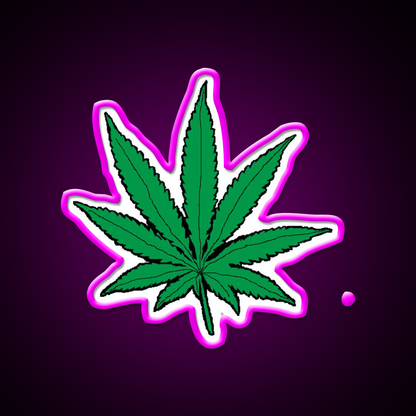 Weed Leaf Hemp Inspired Green Leaf Led Neon Sign Rgb Color - Neon sign mounted on wall in room