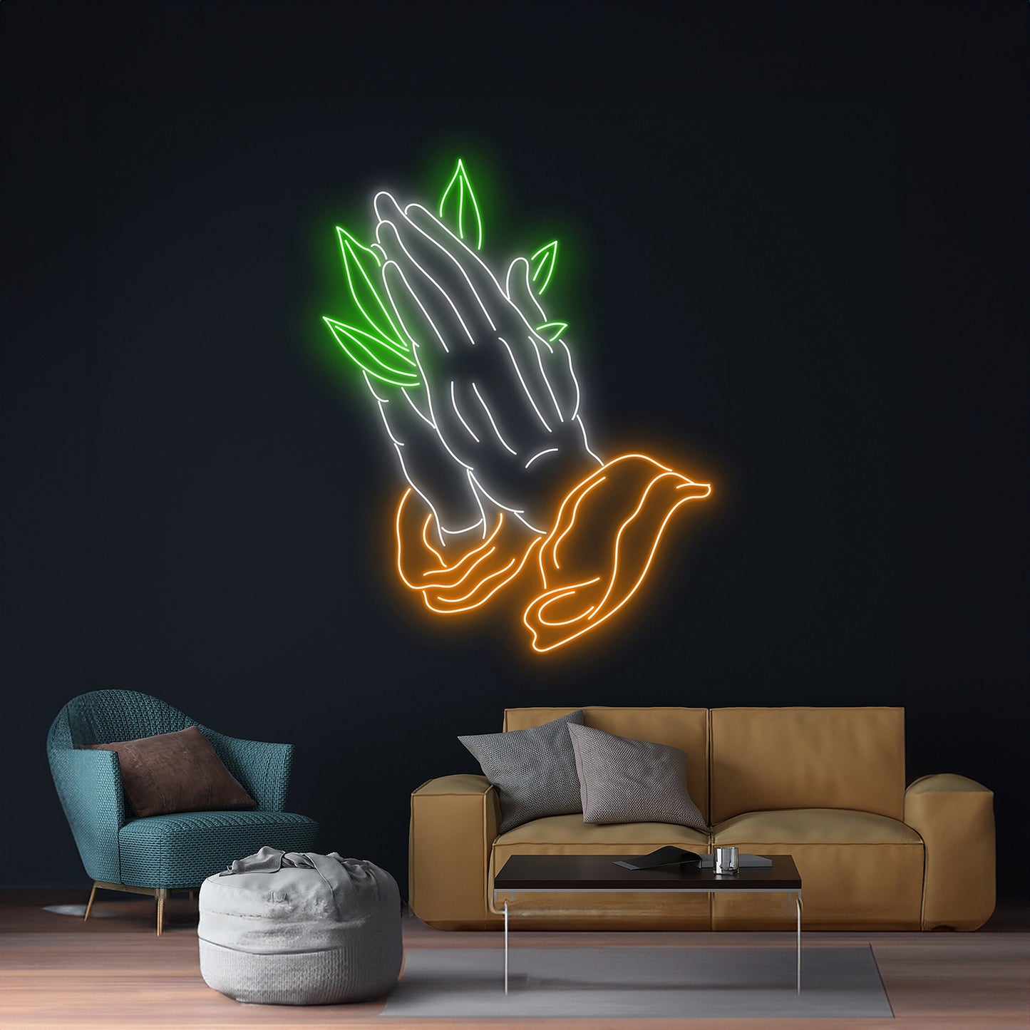 Weed Praying Hands Neon Sign Wall Decor