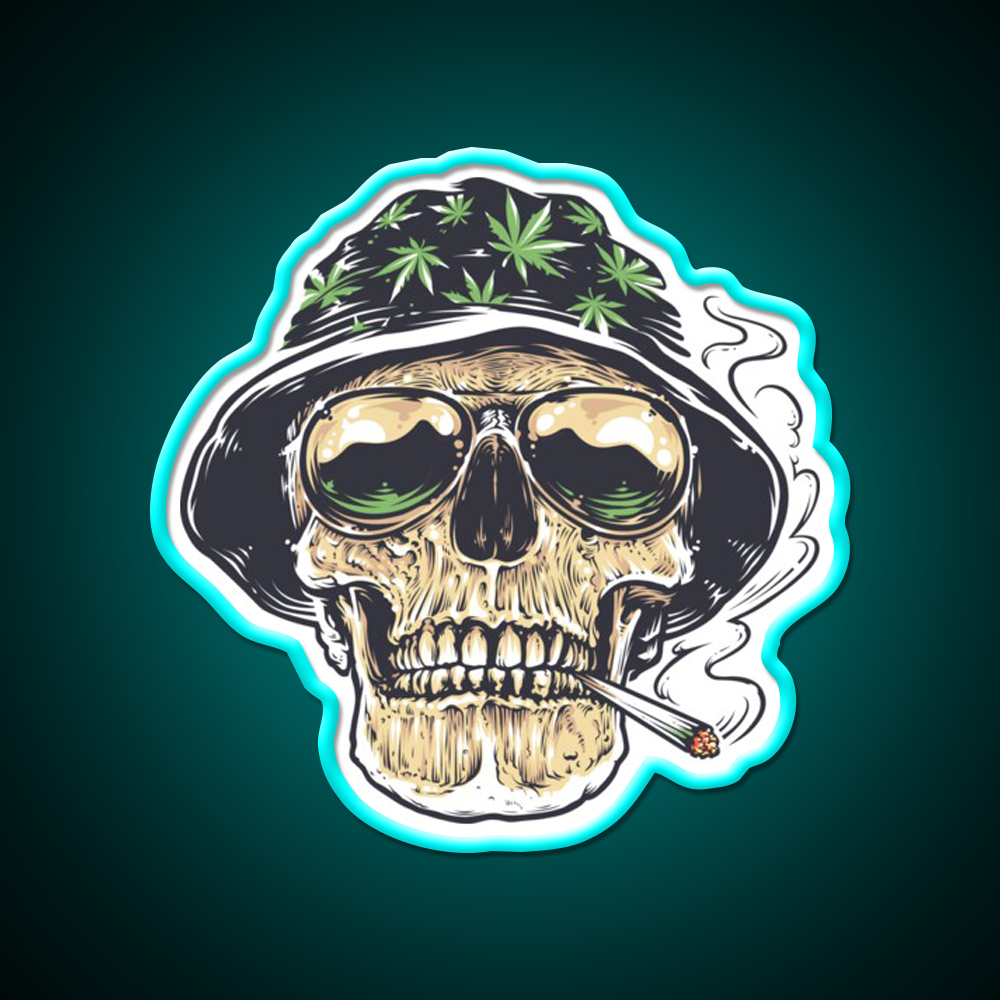 Weed Skull Hemp Inspired Green Leaf Led Neon Sign Rgb Color - Size and dimension reference
