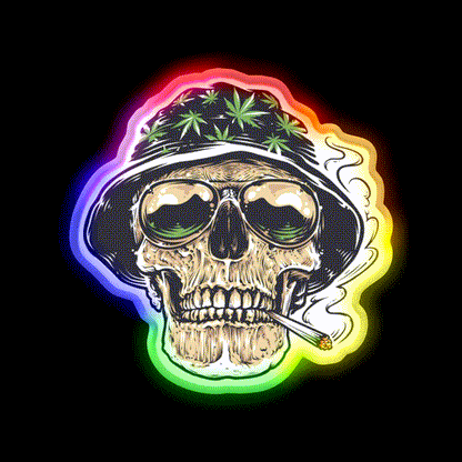 Weed Skull Hemp Inspired Green Leaf Led Neon Sign Rgb Color - LED neon sign close-up detail