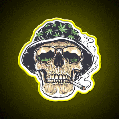 Weed Skull Hemp Inspired Green Leaf Led Neon Sign Rgb Color - Custom LED neon sign front view