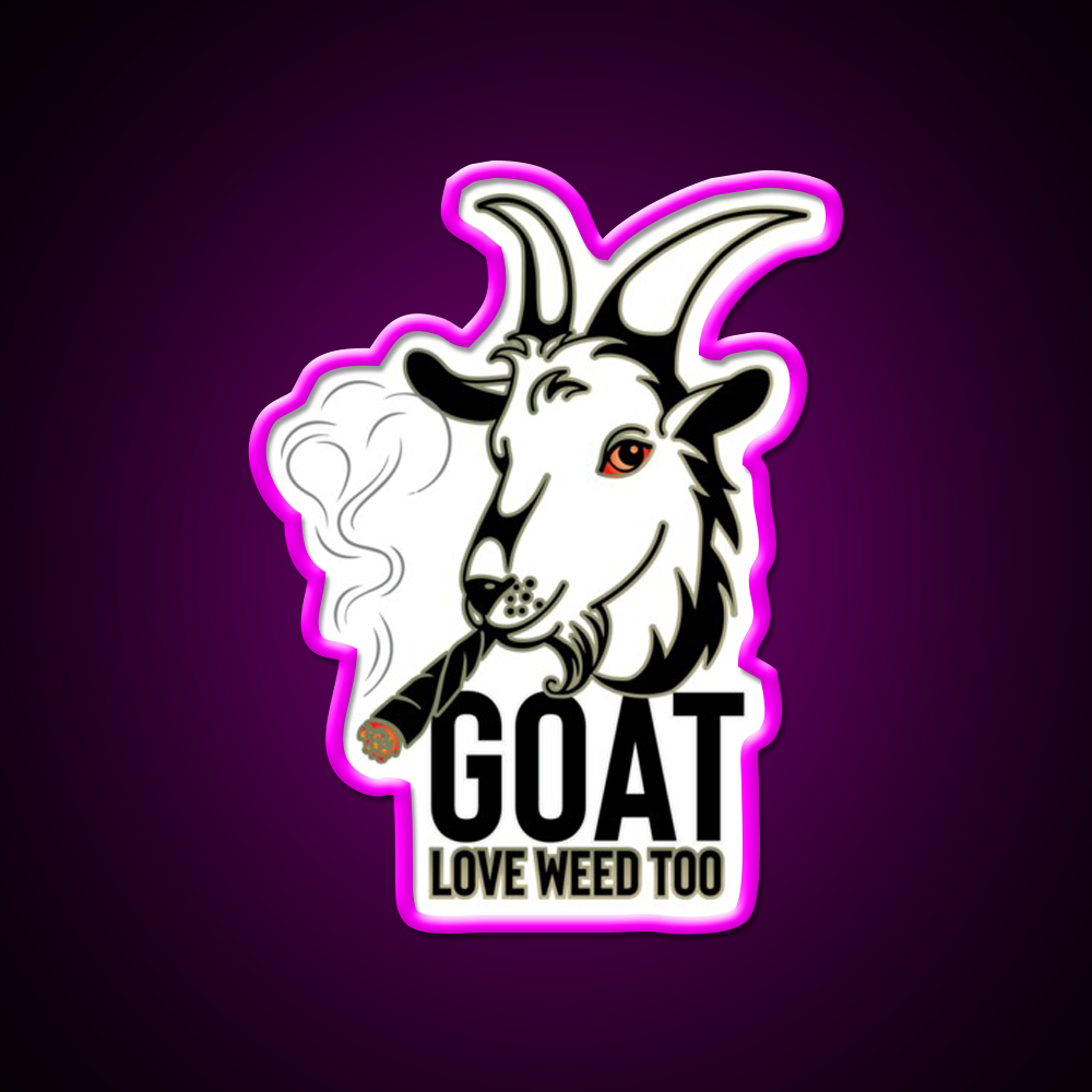 Weed Smooking Goat Hemp Inspired Green Leaf Led Neon Sign Rgb Color - Neon sign mounted on wall in room