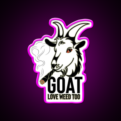 Weed Smooking Goat Hemp Inspired Green Leaf Led Neon Sign Rgb Color - Neon sign mounted on wall in room