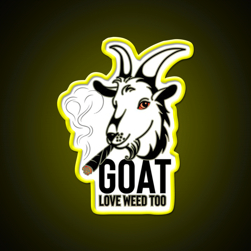 Weed Smooking Goat Hemp Inspired Green Leaf Led Neon Sign Rgb Color - Custom LED neon sign front view