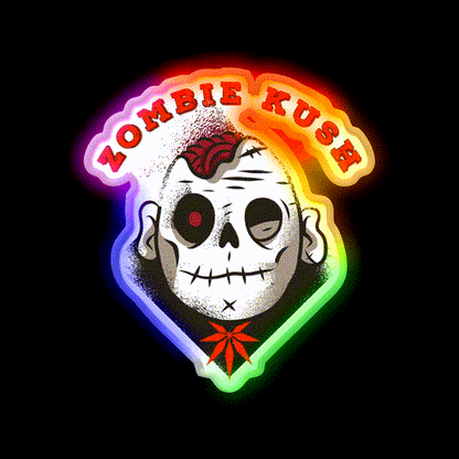 Weed Strain Zombie Kush Hemp Inspired Green Leaf Led Neon Sign Rgb Color - LED neon sign close-up detail