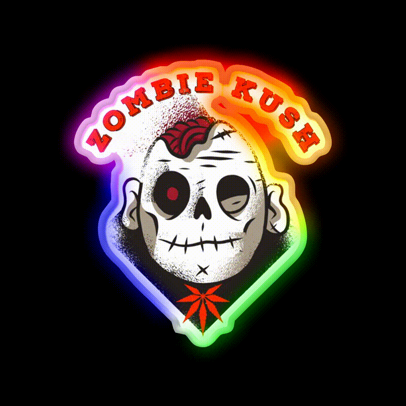Weed Strain Zombie Kush Hemp Inspired Green Leaf Led Neon Sign Rgb Color - LED neon sign close-up detail
