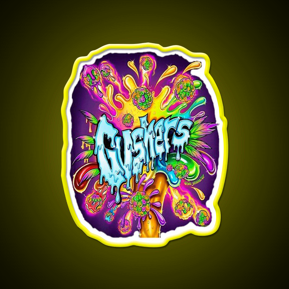 Weed Strains Gushers 420 Culture Hemp Inspired Green Leaf Led Neon Sign Rgb Color - Custom LED neon sign front view