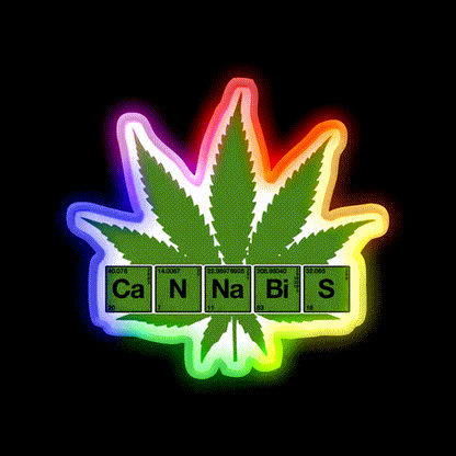 Weed Table Of Elements Pse Hemp Inspired Green Leaf Led Neon Sign Rgb Color - LED neon sign close-up detail