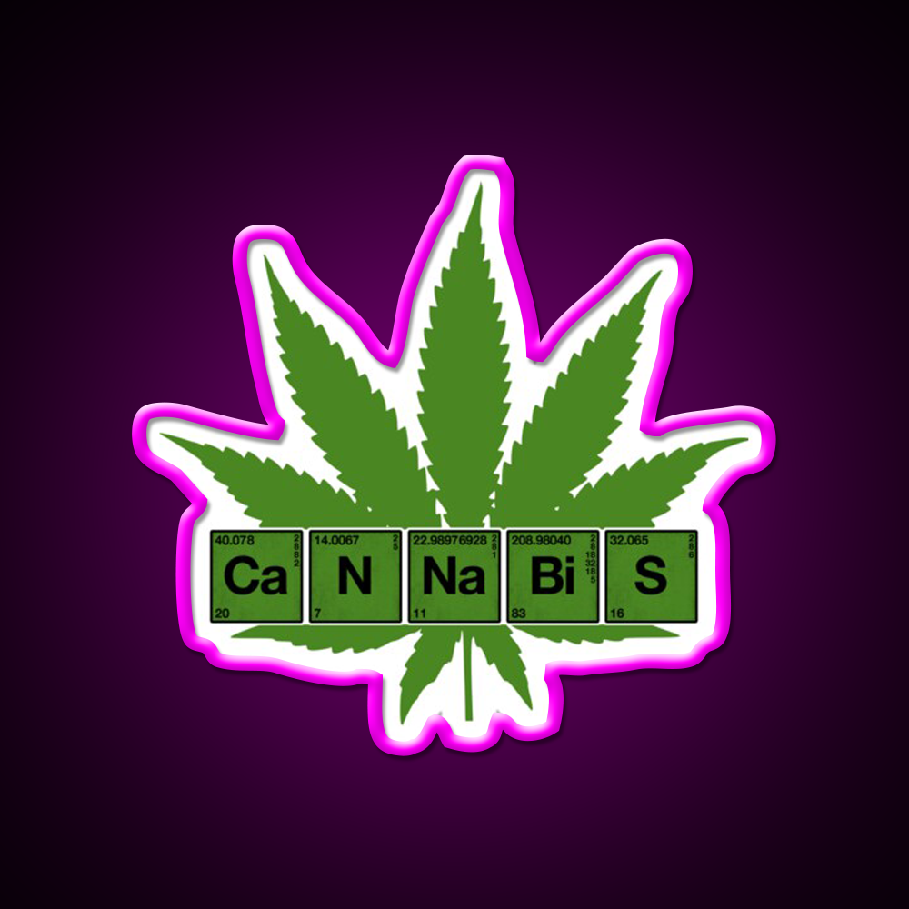 Weed Table Of Elements Pse Hemp Inspired Green Leaf Led Neon Sign Rgb Color - Neon sign mounted on wall in room
