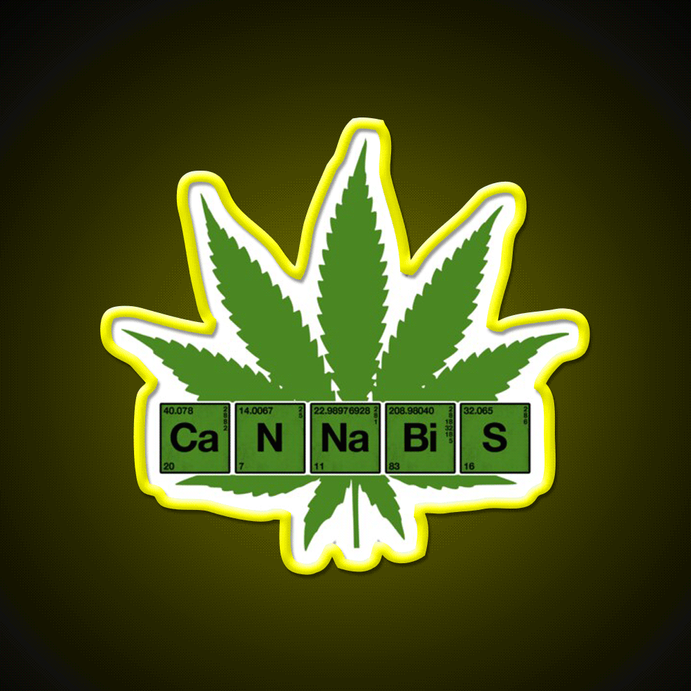 Weed Table Of Elements Pse Hemp Inspired Green Leaf Led Neon Sign Rgb Color - Custom LED neon sign front view