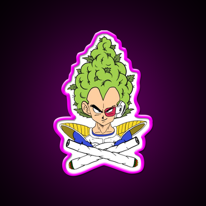 Weed Vegeta Hemp Inspired Green Leaf Led Neon Sign Rgb Color - Neon sign mounted on wall in room
