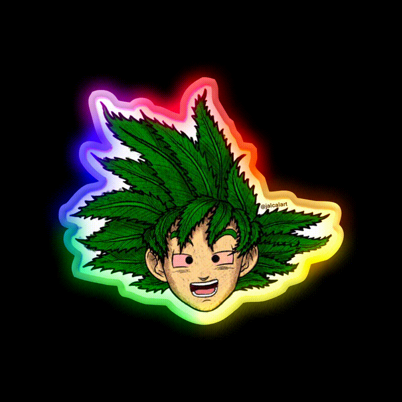 Weedheadz Goku Hemp Inspired Green Leaf Led Neon Sign Rgb Color - LED neon sign close-up detail