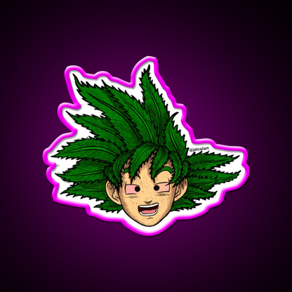 Weedheadz Goku Hemp Inspired Green Leaf Led Neon Sign Rgb Color - Neon sign mounted on wall in room