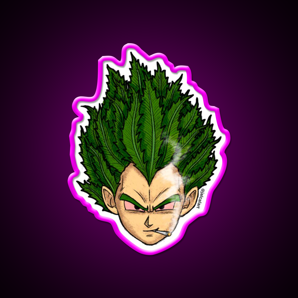 Weedheadz Vegeta Hemp Inspired Green Leaf Led Neon Sign Rgb Color - Neon sign mounted on wall in room