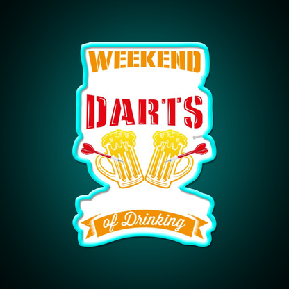 Weekend Forecast Darts With A Drinking Man Cave Bar Led Neon Sign Rgb Color - Neon sign mounted on wall in room