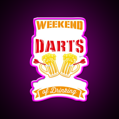 Weekend Forecast Darts With A Drinking Man Cave Bar Led Neon Sign Rgb Color - LED neon sign close-up detail
