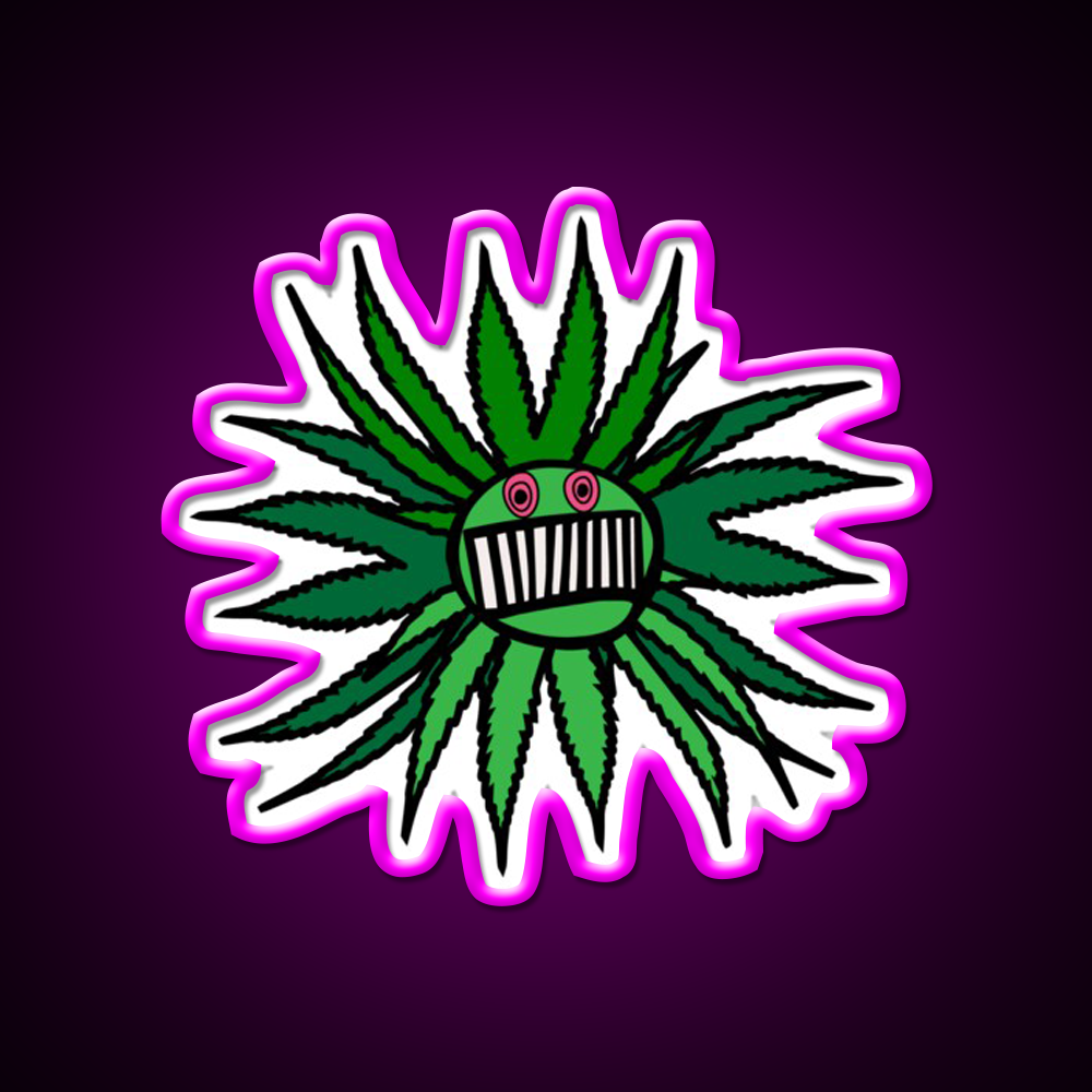 Ween Weed Whore Hemp Inspired Green Leaf Led Neon Sign Rgb Color - Neon sign mounted on wall in room