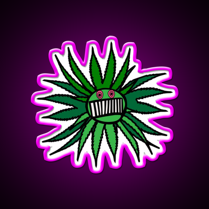 Ween Weed Whore Hemp Inspired Green Leaf Led Neon Sign Rgb Color - Neon sign mounted on wall in room