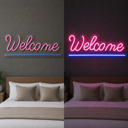 Welcome Bedroom Decor LED Neon Sign day and night comparison