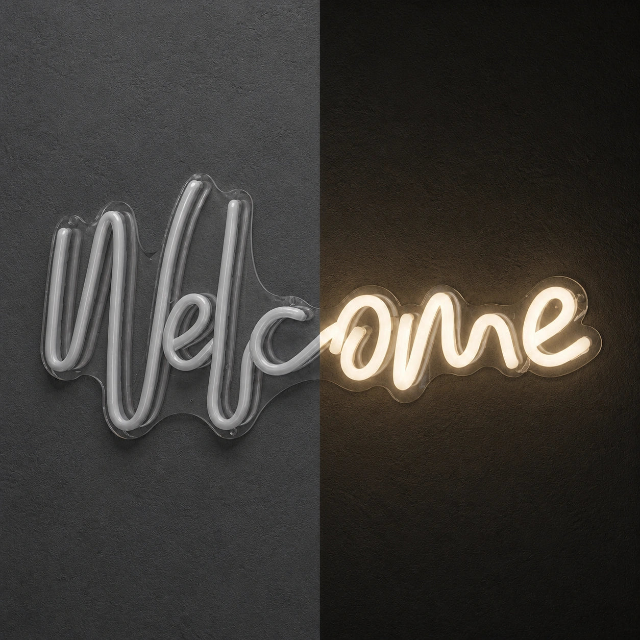 Welcome LED Neon Sign Garage Man Cave Neon Sign day and night comparison