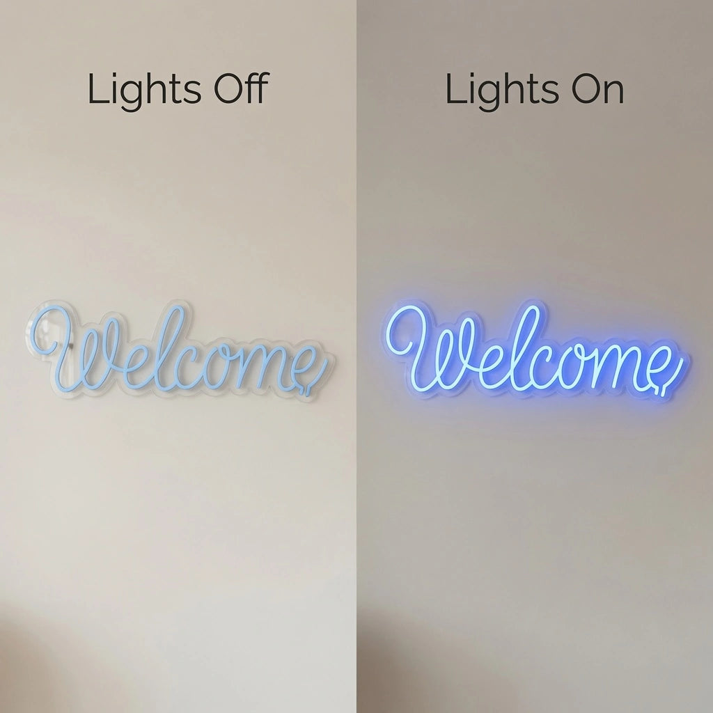 Welcome LED Neon Sign Wall Decor - 06 Day Night Comparison