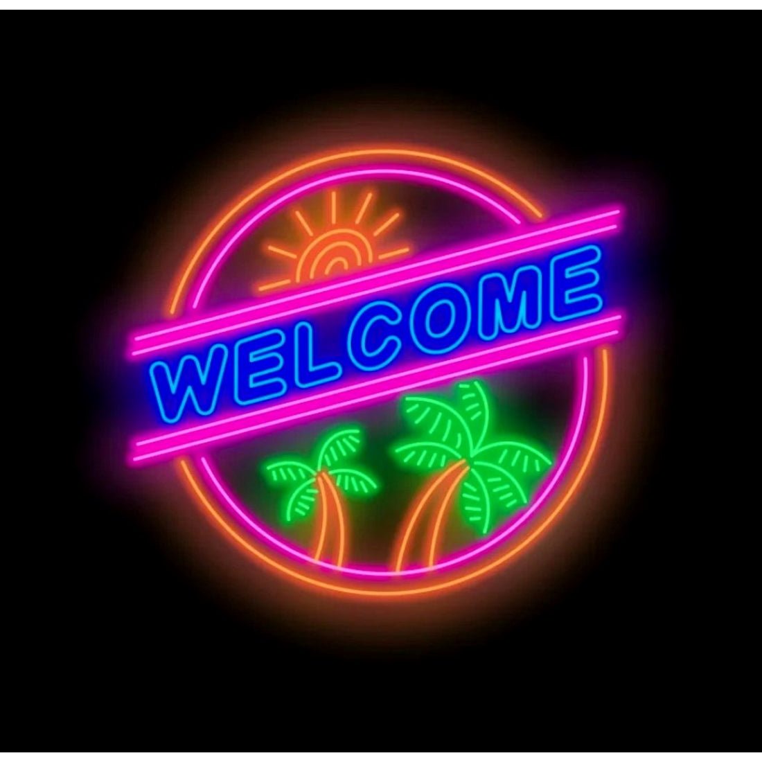 Welcome Sunset Palm Tree Bar Led Sign Business Neon Sign - Shineneon