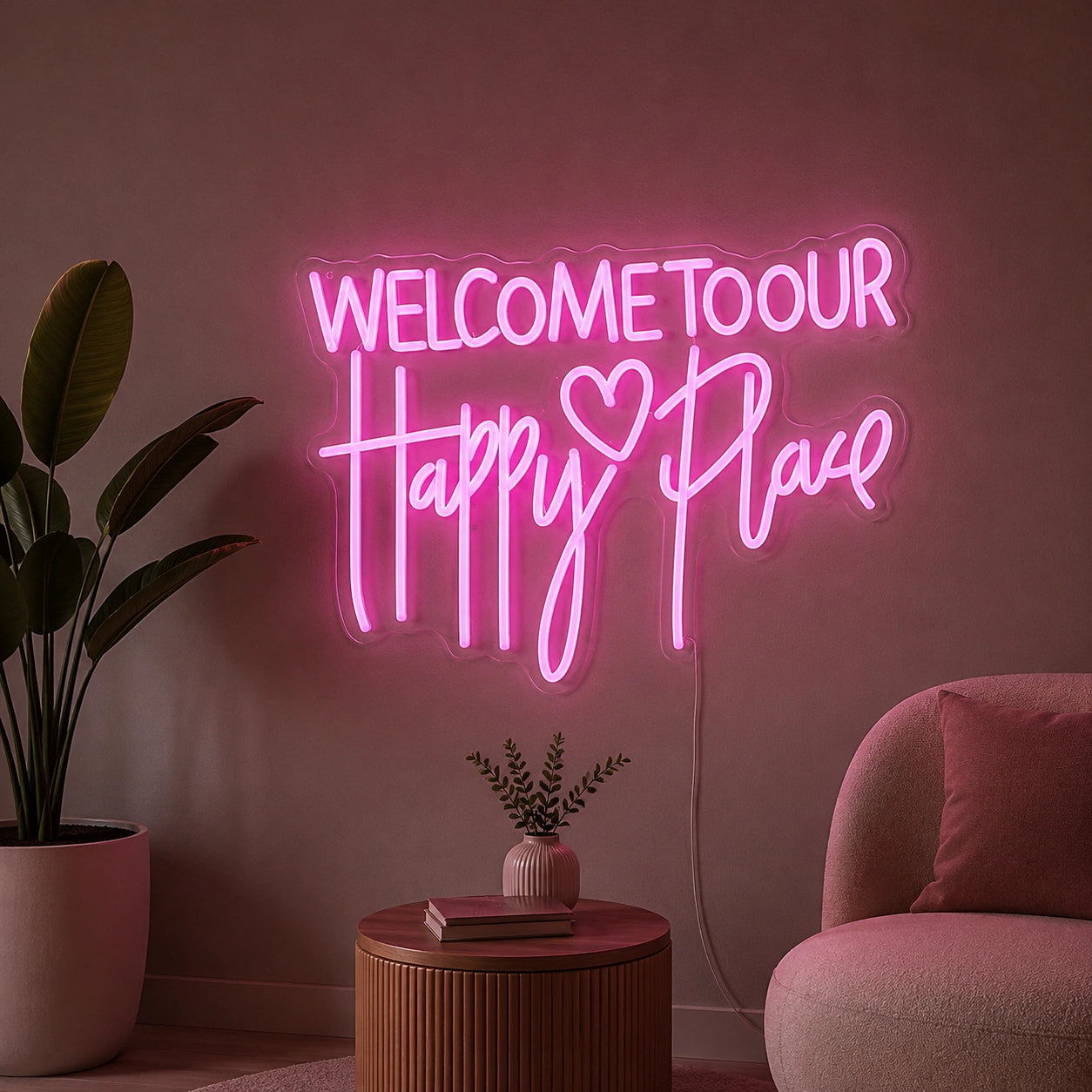 Welcome To Our Happy Place LED Neon Sign color grid