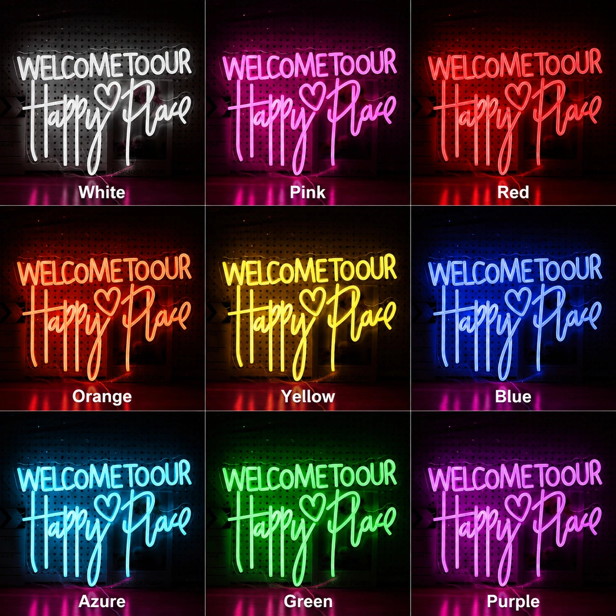 Welcome To Our Happy Place LED Neon Sign day and night comparison