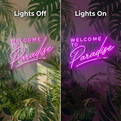 Welcome To Paradise LED Neon Sign - 06 Day Night Comparison