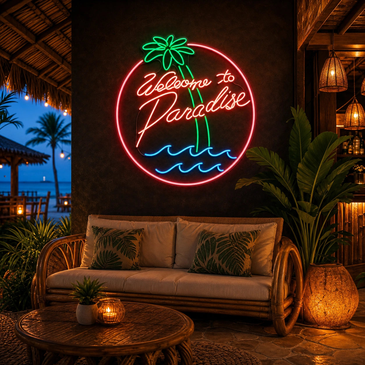 Welcome To Paradise LED Neon Sign Garage Man Cave Neon Sign real lifestyle scene