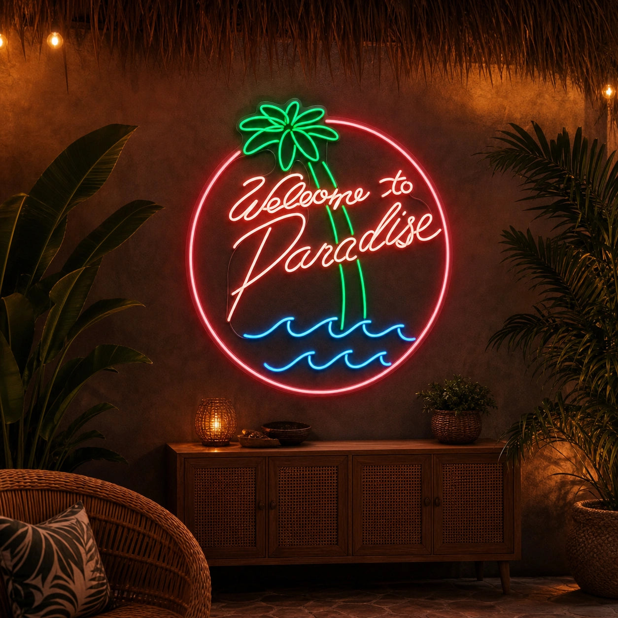 Welcome To Paradise LED Neon Sign Garage Man Cave Neon Sign size image