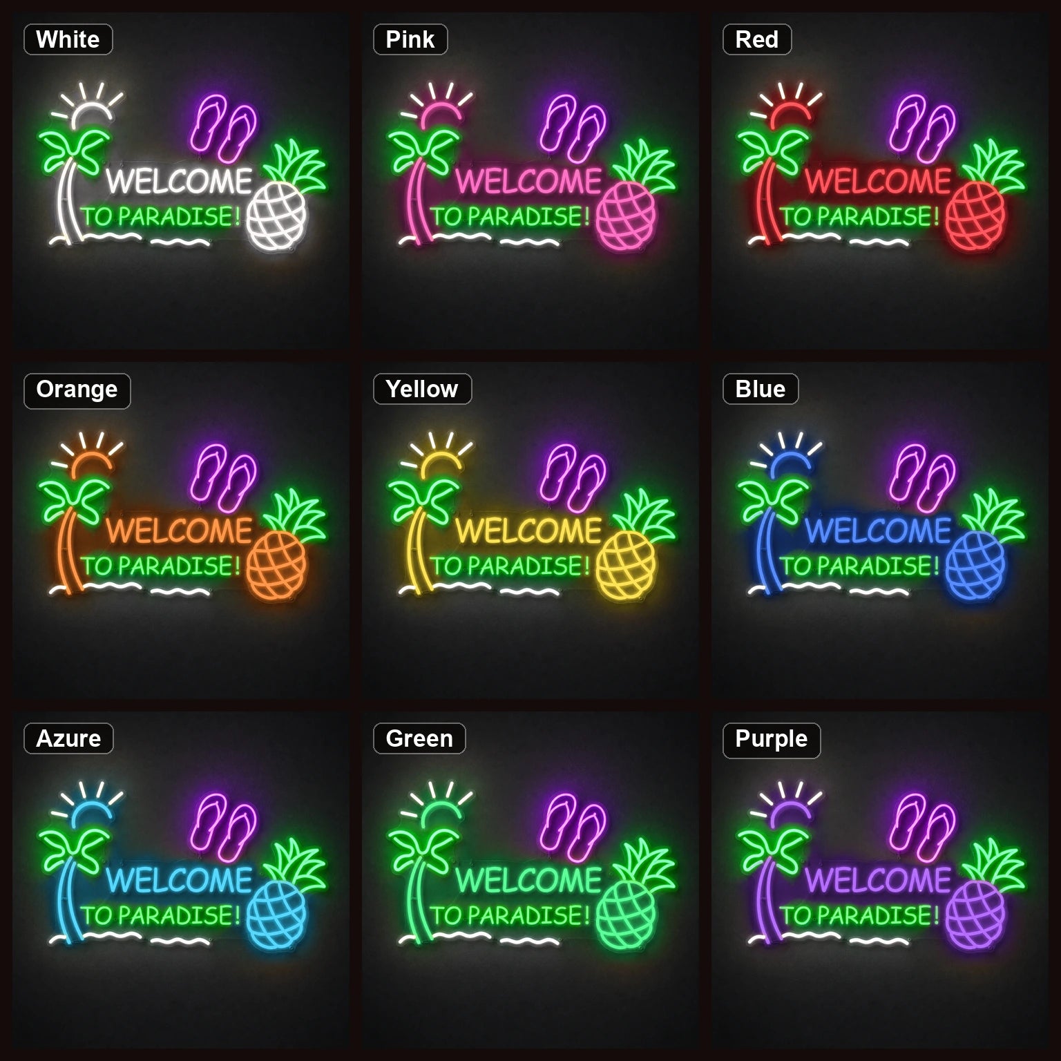 Welcome To Paradise Pineapple LED Neon Sign color grid