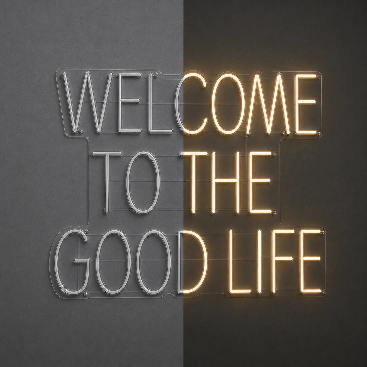 Welcome To The Good Life LED Neon Sign Garage Man Cave Neon Sign day and night comparison