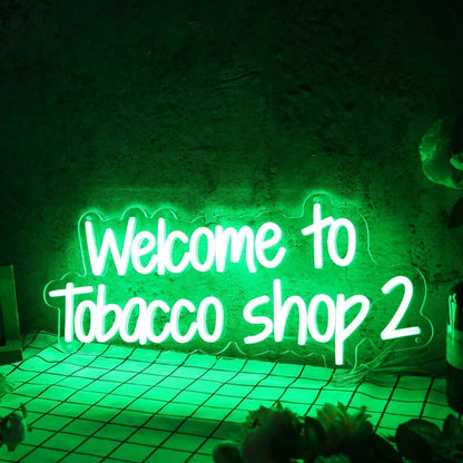 Welcome To Tobacco Shop 2 Green Led Neon Sign - Shineneon